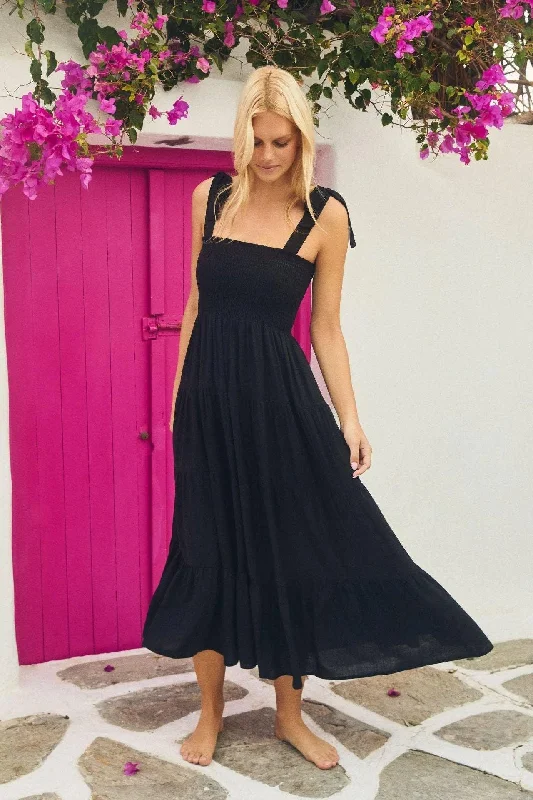 Sleeveless Tie Shoulder Daily Long Dresses 23203 Boatneck Modish Everyday