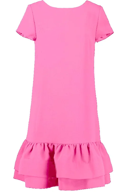 Boat Neck Ruffle Hem Dress - Pink Tunics Timeless classic