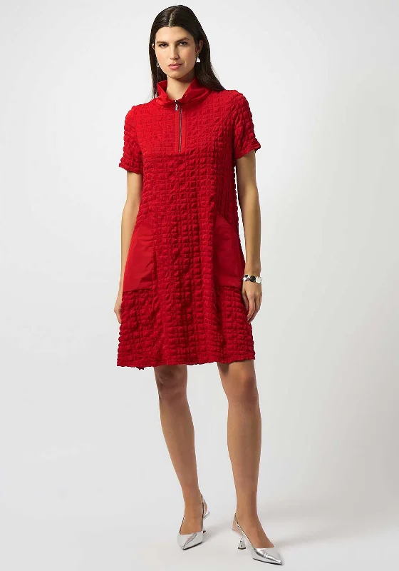 Joseph Ribkoff Bubble Jacquard Zip Neck Dress, Red Tunics Ceremony elegant