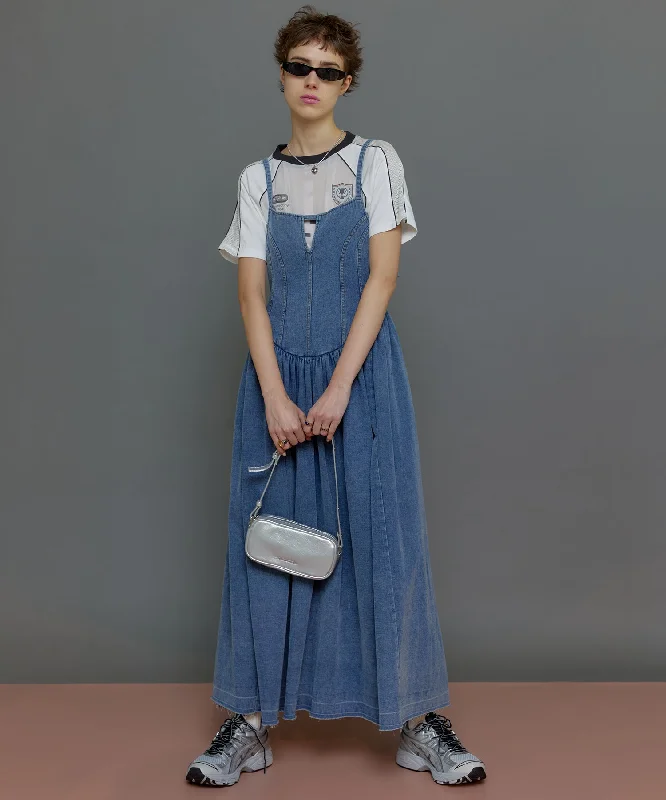 【SALE】Denim Camisole Maxi One-piece Dress Tunics Lace romantic