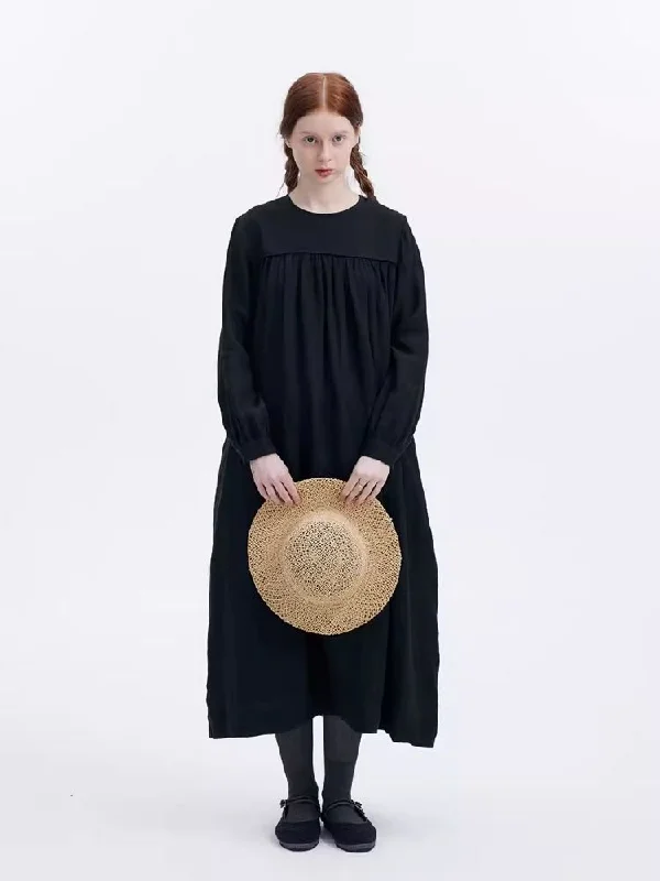 Linen Navy Neck Loose Doll-Style Dress【s0000007970】 Tunics Velvet soft