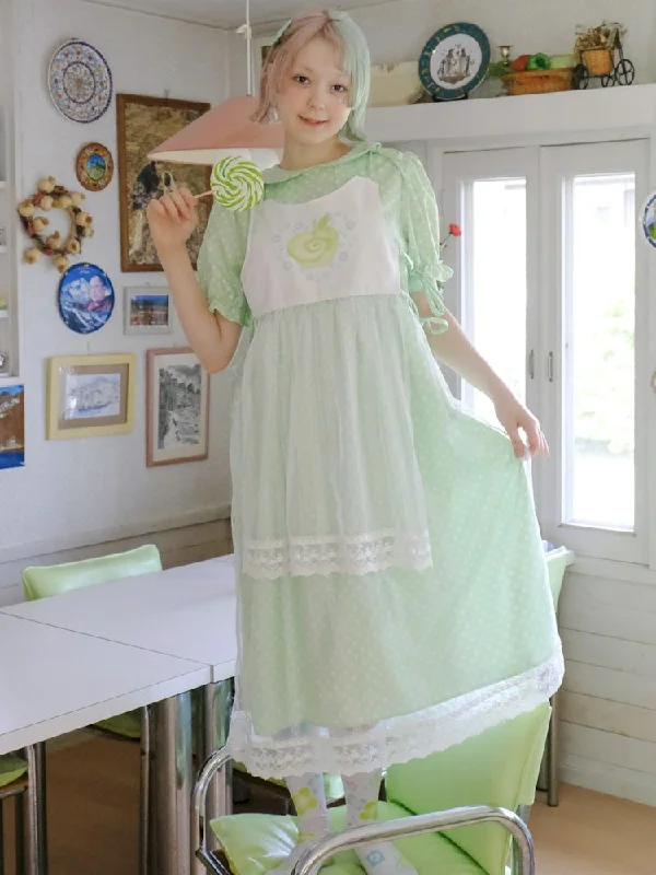 Doll Neck Green Polka Dot Cute Girls Dress【s0000009083】 Tunics Solid Classic