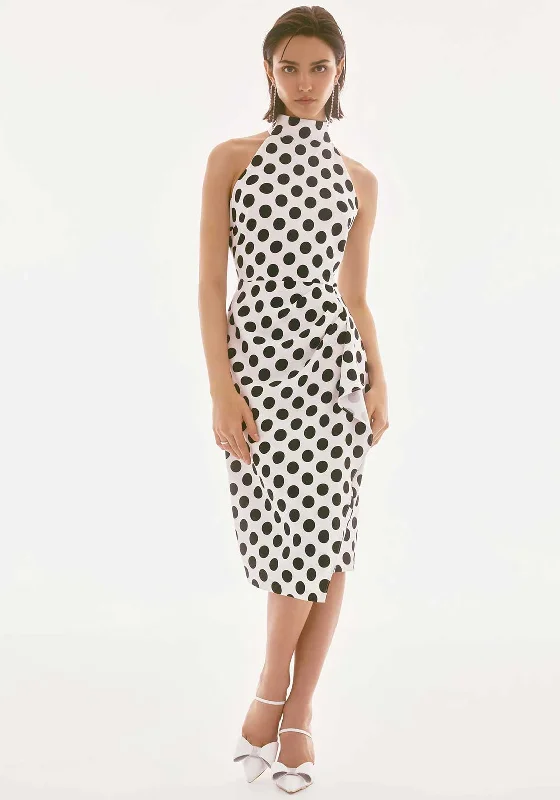 Joseph Ribkoff Polka Dot Halter Neck Dress, White Tunics Formal black