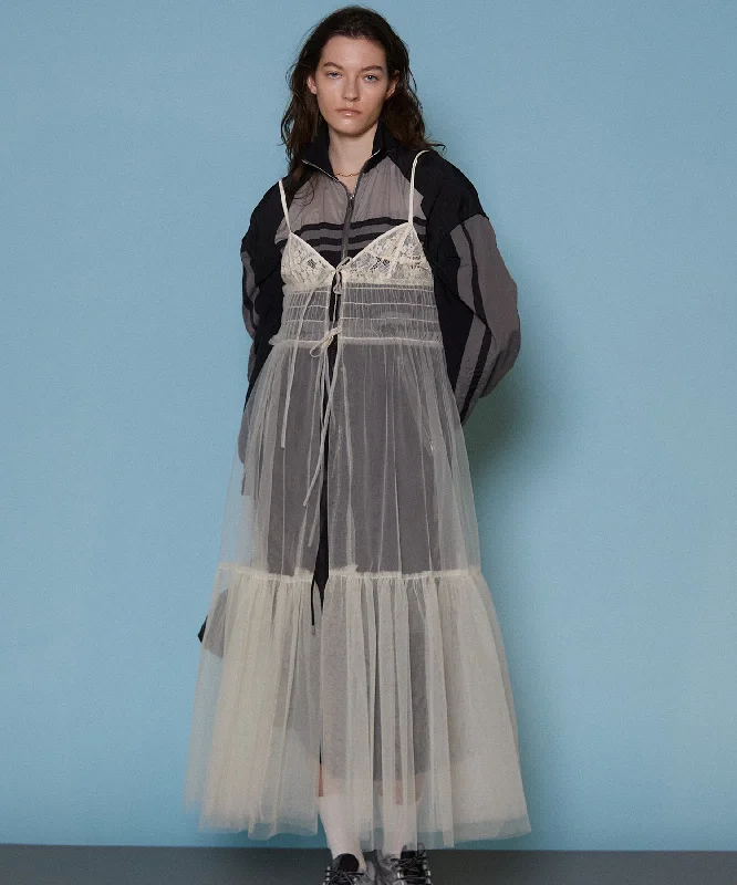 Tulle Shirring Gathered Dress Tunics Sophisticated sleek