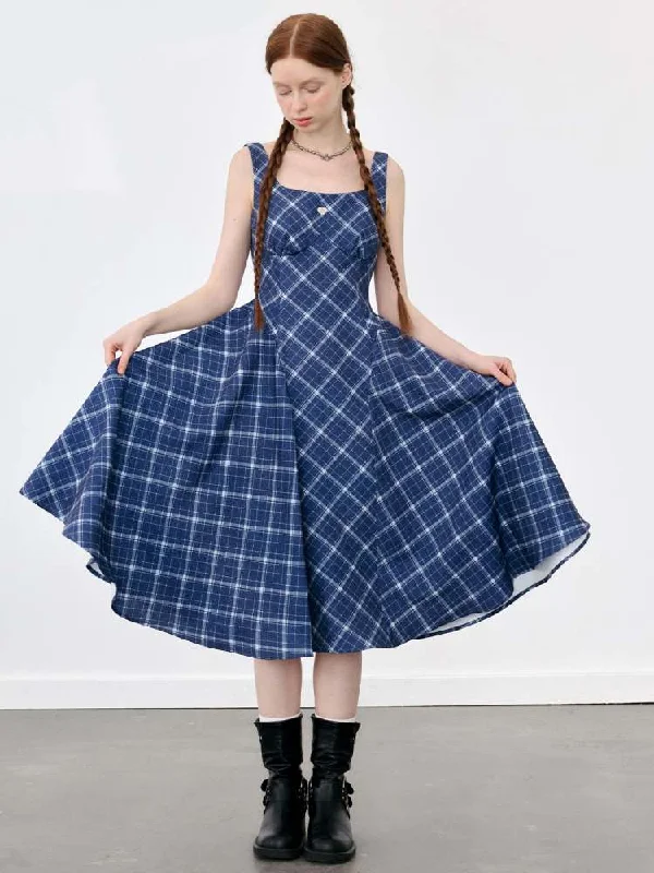 Plaid Suspender Long Flare Dress【s0000008082】 Tunics Sophisticated sleek