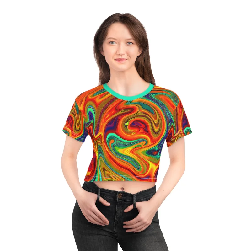 Trippy Orange Bliss Crop Top Tee Handmade Hand-knitted Hand-woven