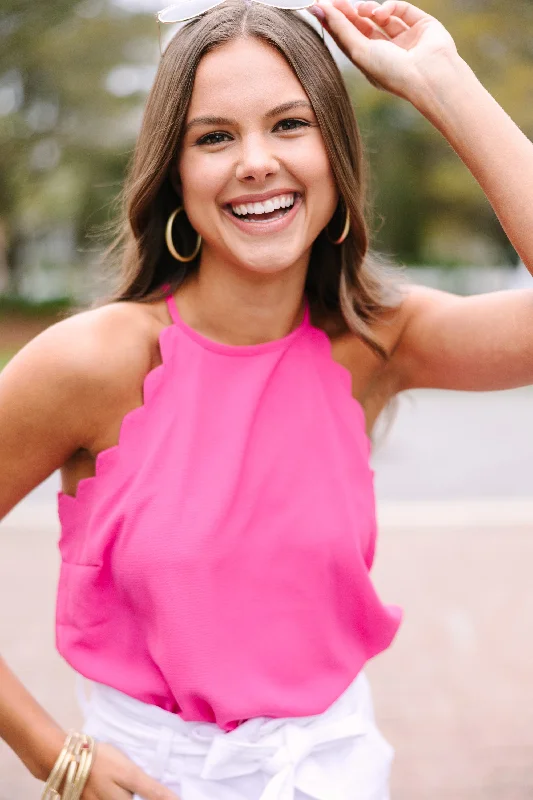 Good News Fuchsia Pink Scalloped Tank open back tank