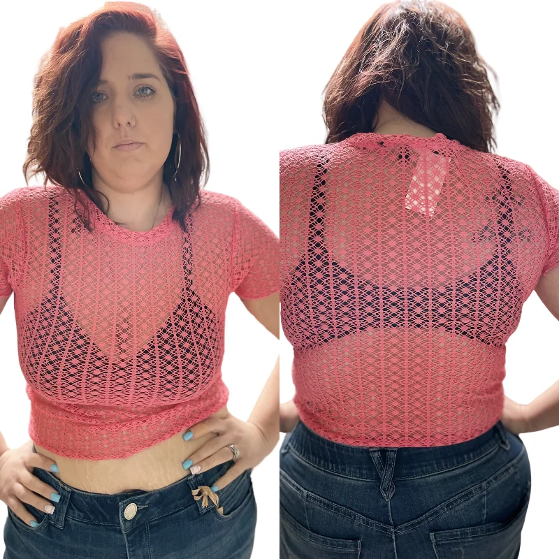 - Neon Crochet Net Crop Top Striped Floral Plaid