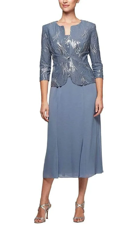 Alex Evenings - Sequined Tea Length Dress with Jacket 1962675 Trench Coat Raincoat Waterproof Jacket