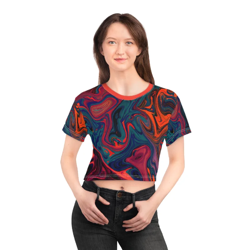 Painted Trip Crop Top Tee Wool Fabric Cashmere Fabric Tweed Fabric