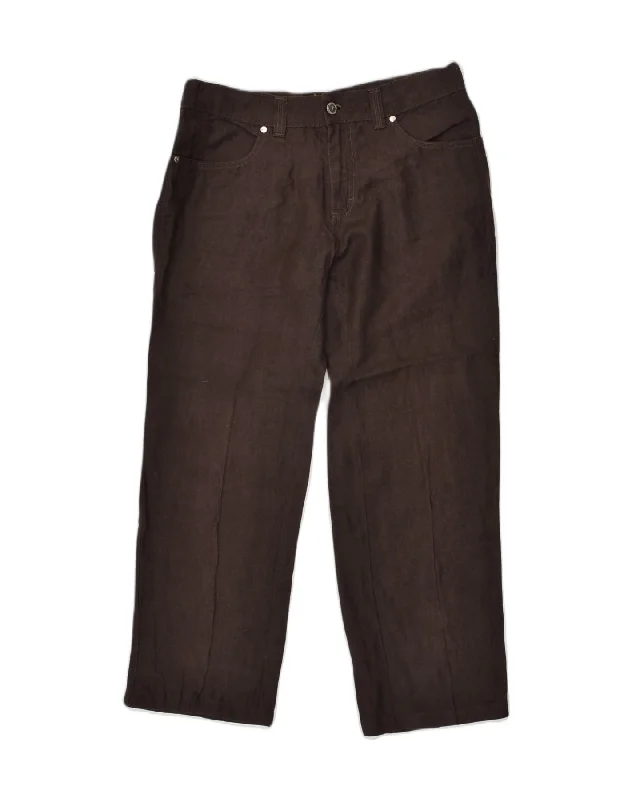 TRUSSARDI JEANS Womens Straight Casual Trousers W30 L27 Brown Linen Trousers Capri Summer