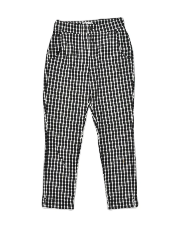 HOLLISTER Womens Tapered Suit Trousers UK 4 XS W24 L24 Black Check Cotton Trousers Timeless Classic