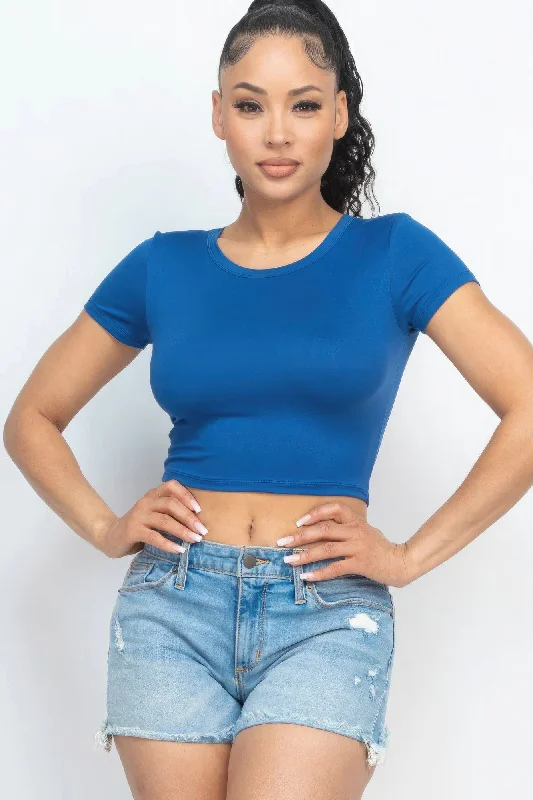 Short Sleeve Roundneck Crop Top Anti-Pilling Machine Wash Handmade