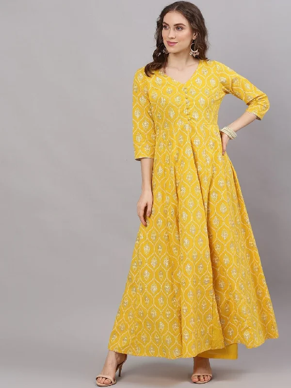 Women's  Yellow Self Design Kurta with Trousers - AKS Trousers practical easy-care