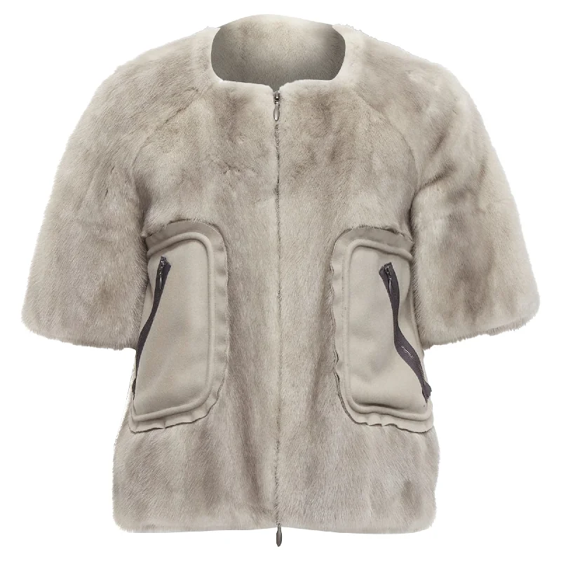 Marni Fur Rounded Short Sleeve Dual Pocket Cropped Jacket Chenille Jacket Brocade Jacket Lace Jacket