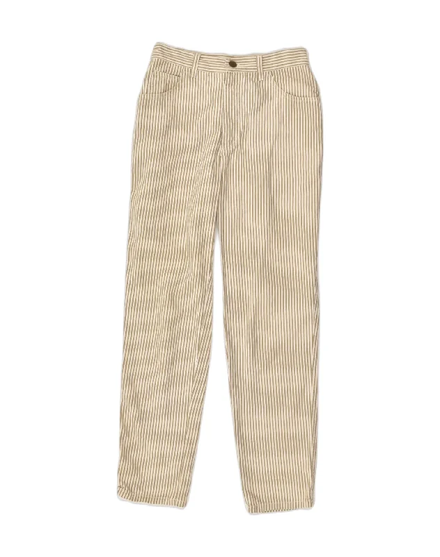 STEFANEL Womens Slim Casual Trousers IT 42 Small W26 L29  Beige Striped Trousers Cargo Utility