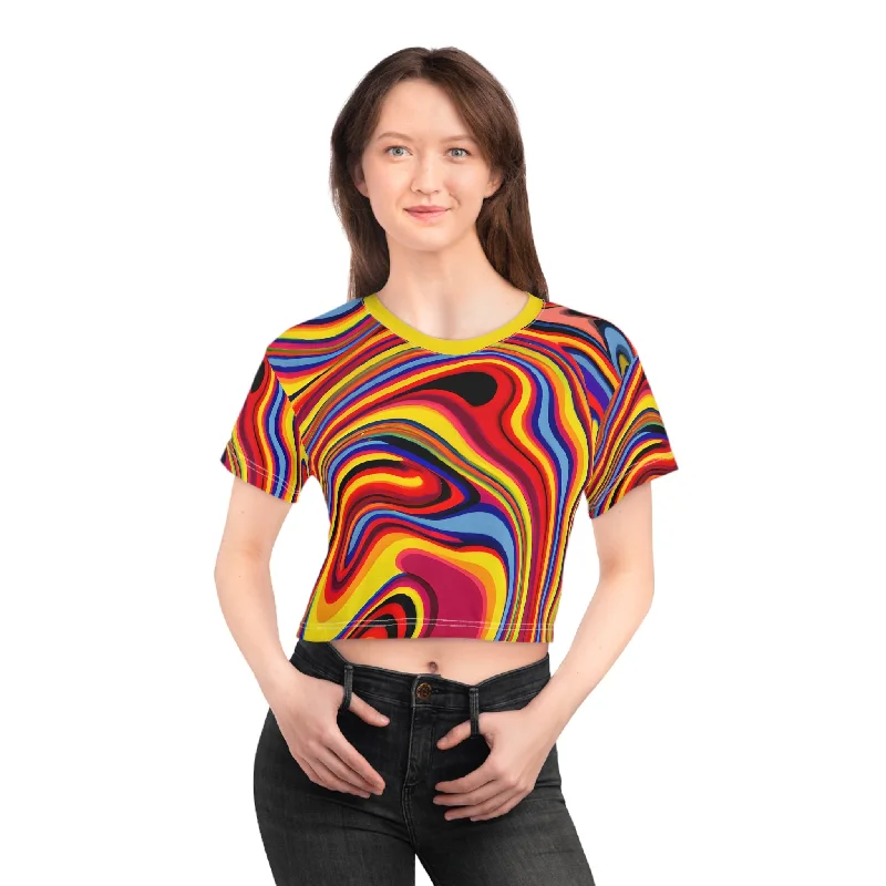 Retro Swirl Delight Crop Top Tee Seamless Knitted Crochet