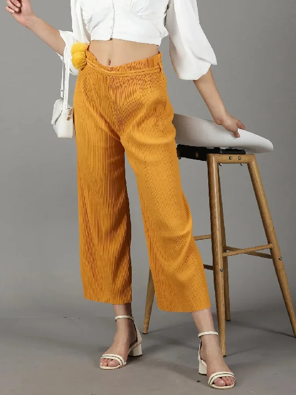 Women's Mustard Solid Parallel Trouser-GF-23-Mustard Trousers Designer Luxury