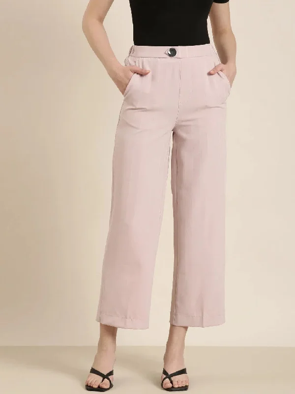 Women Pink Striped Parallel Trouser-IM-10111-Pink Trousers Ceremony Elegant