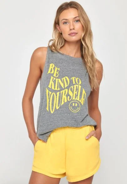 BE KIND HEATHER GREY MUSCLE TANK floral tank top