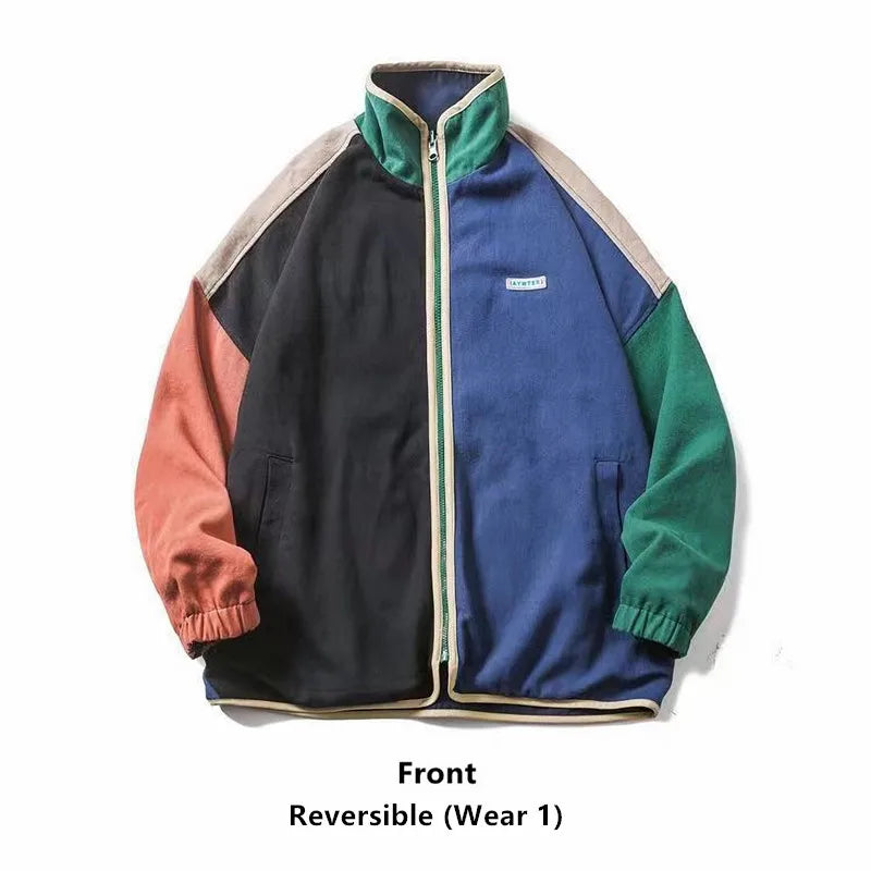 Advbridge Spring Vintage Jackets Men Contrast Color Windbreaker Women Coat Two Wear Reversible Oversized Retro Jackets 90s Clothing Knit Fabric Woven Fabric Fleece Fabric