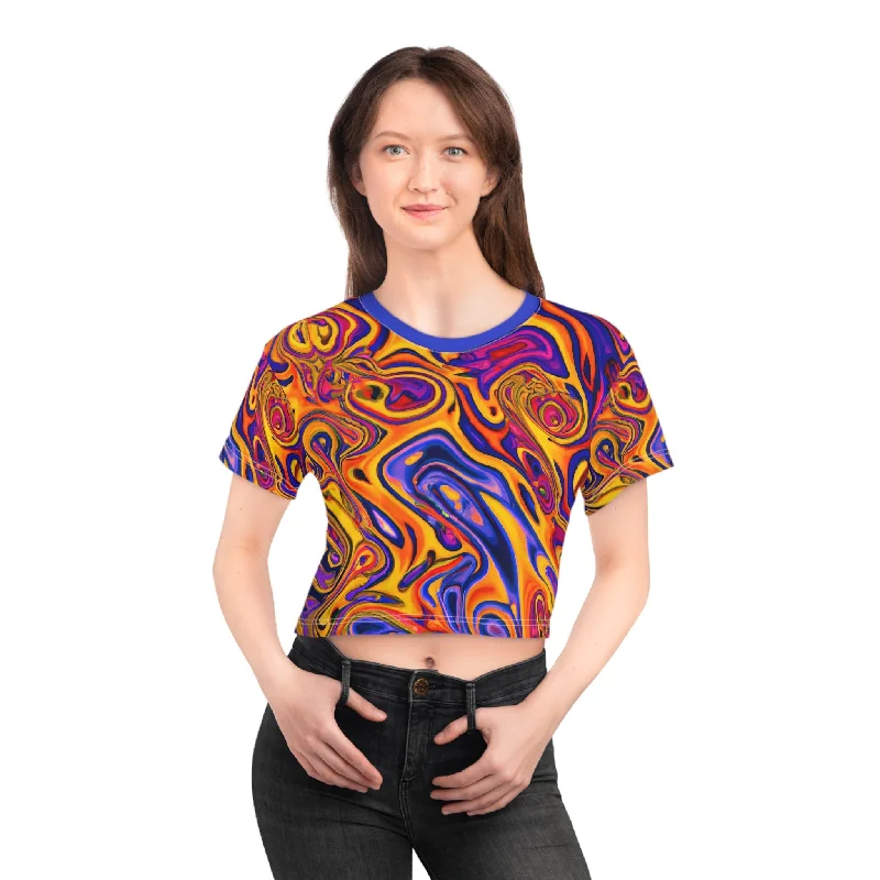 Orange Acid Trip Crop Top Tee Graphic Embroidered Appliqued