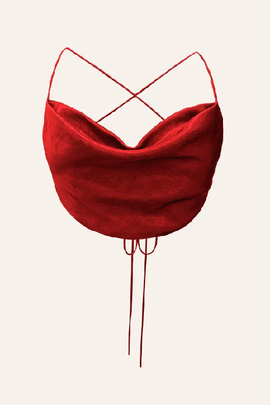 Periwinkle Crop Top in Red Hooded Caped Shawl Collar