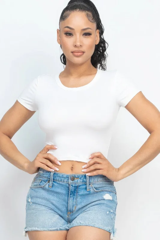 Short Sleeve Roundneck Crop Top Boxy Fit Fitted Loose