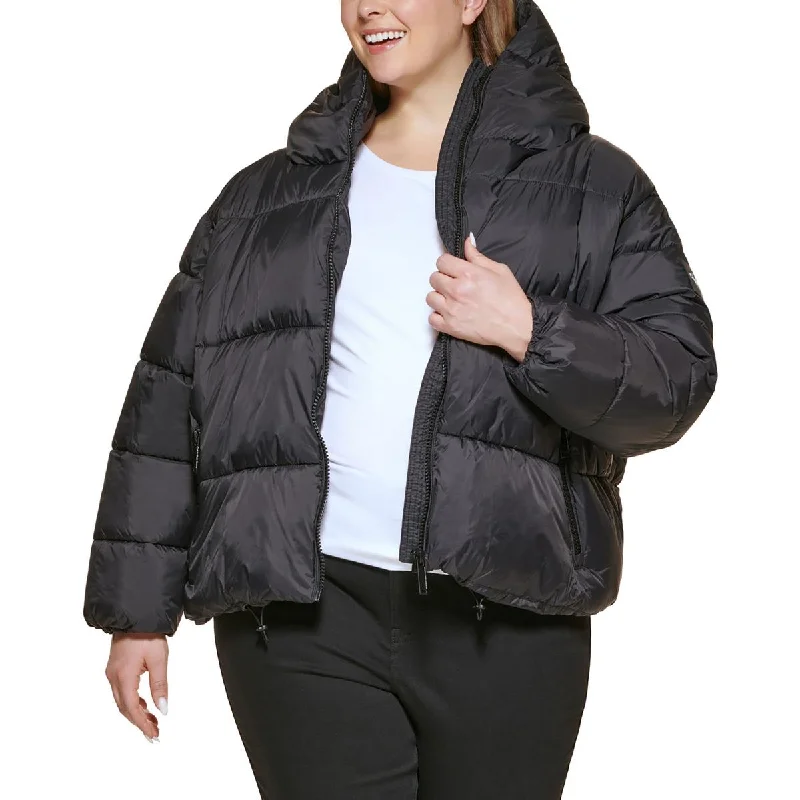 Plus Womens Insulated Hooded Puffer Jacket Toggled Jacket Drawstring Jacket Belted Jacket