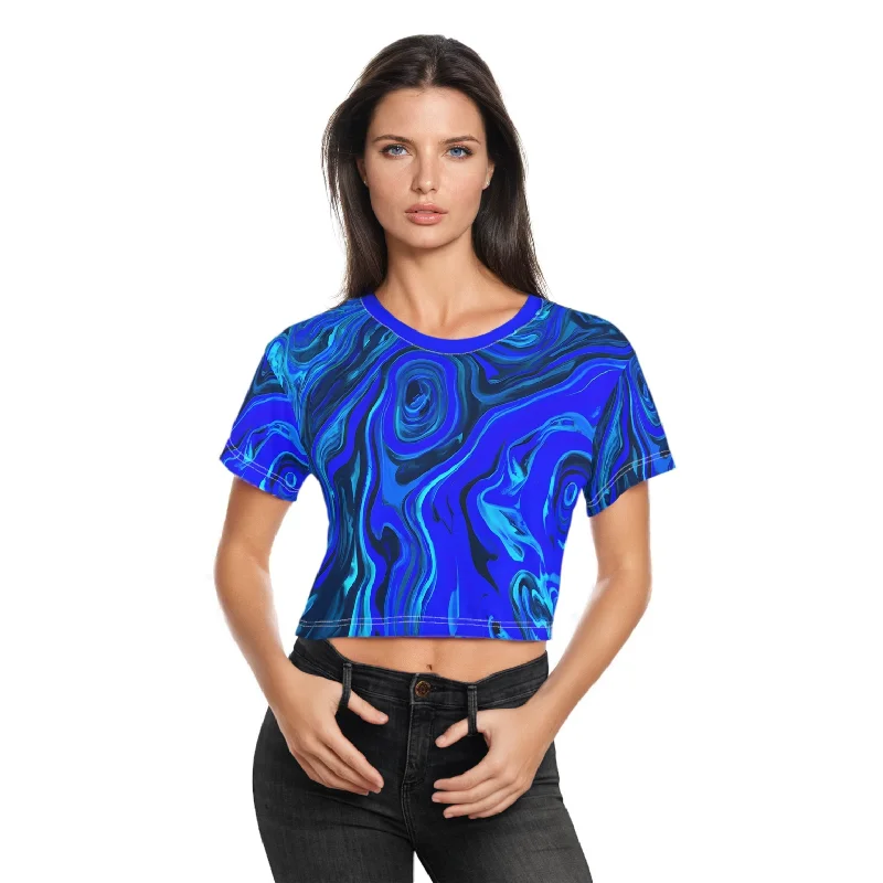 Blue Ice Crop Top Tee Satin Blend Silk Blend Wool Blend