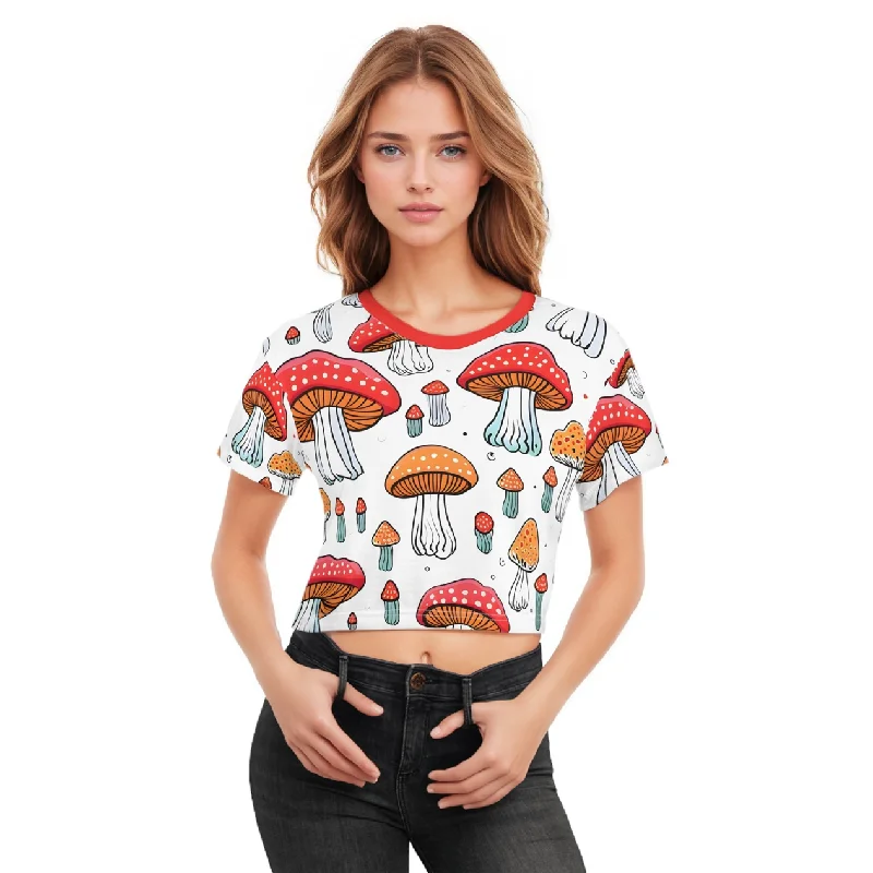 Mushroom Pie Crop Top Tee Fleece Nylon Spandex