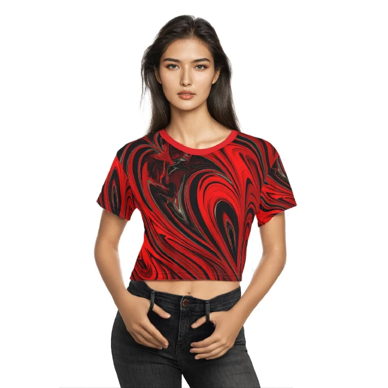 Raging Heart Crop Top Tee Notch Collar Peter Pan Collar Cowl Neck