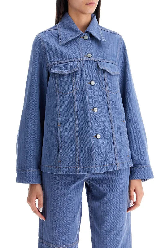 Ganni "striped Overdyed Denim Jacket Satin Jacket Silk Jacket Chiffon Jacket