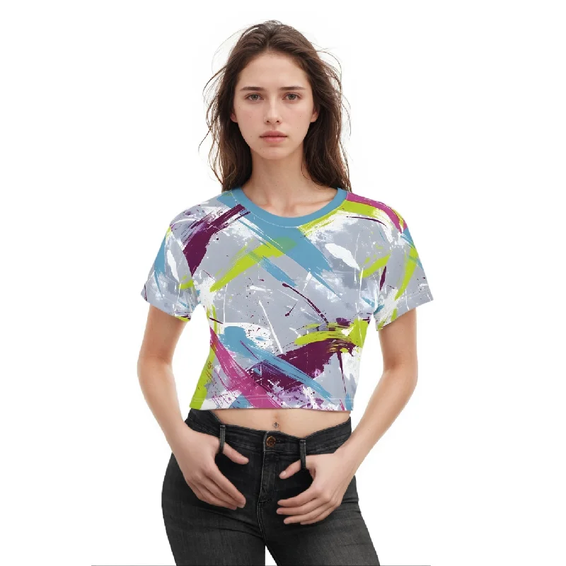 Cerulean Splash Crop Top Tee Crop Top Seamless Stretchy