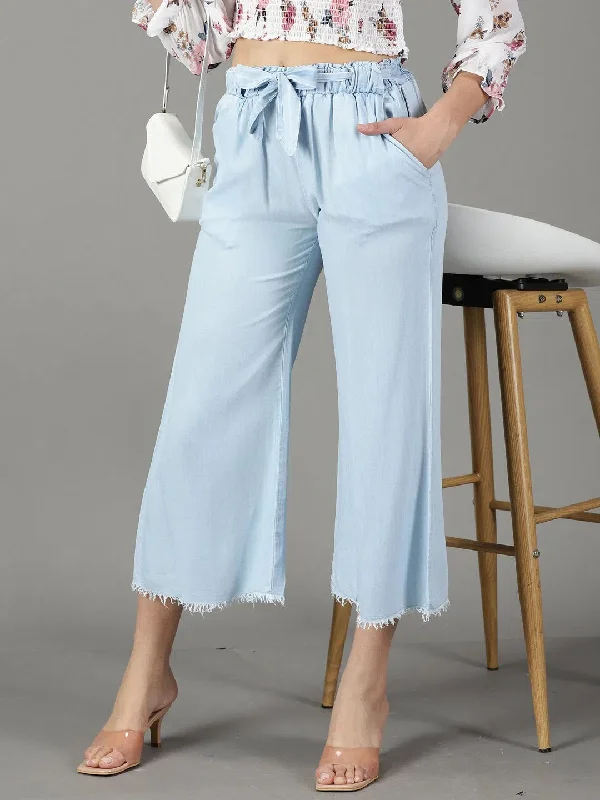 Women's Blue Solid Parallel Trouser-AE-10412-Blue Trousers Modern Contemporary