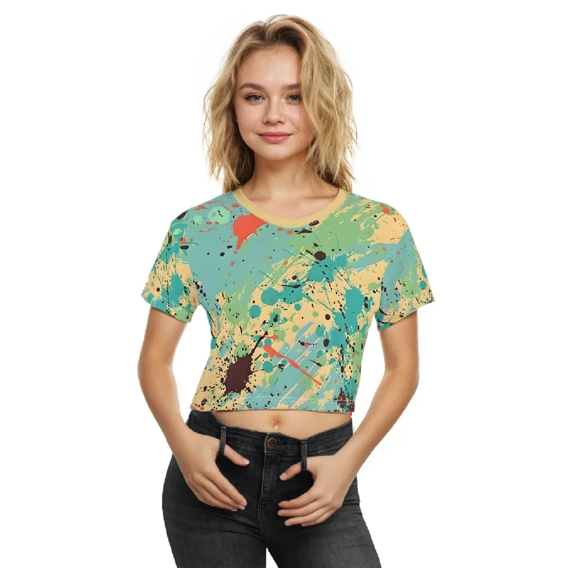 Cerulean Peach Splash Crop Top Tee Ribbed Crop Top High Neck Heavyweight