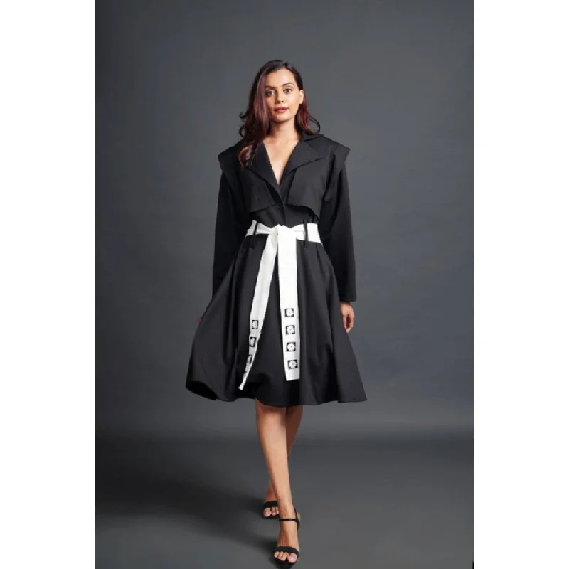 Deepika Arora Solid Jacket Dress with Belt Black (Set of 2) Bomber Jacket Anorak Windbreaker