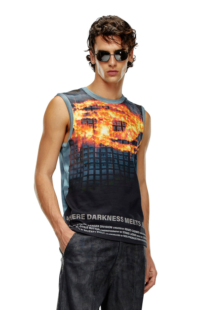 Tank top with burning Oval D poster sequin tank top