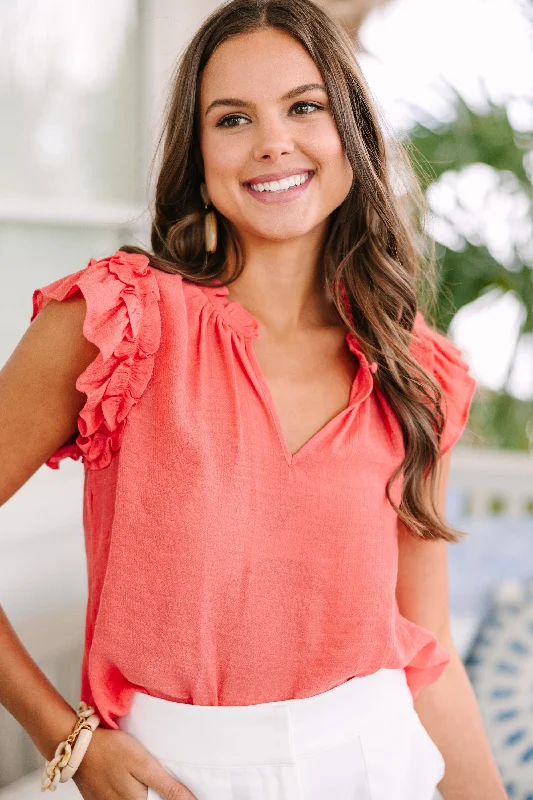 More Than You Know Coral Orange Ruffled Tank ribbed tank top