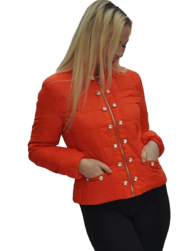 Lia Rhinestone Jacket In Orange Insulated Jacket Fitted Jacket Loose Jacket