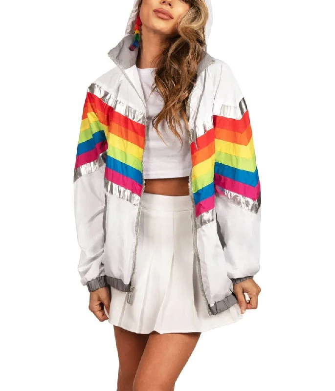 Women's Rainbow Pro Windbreaker Jacket Welt Pockets Slit Pockets Flap Pockets