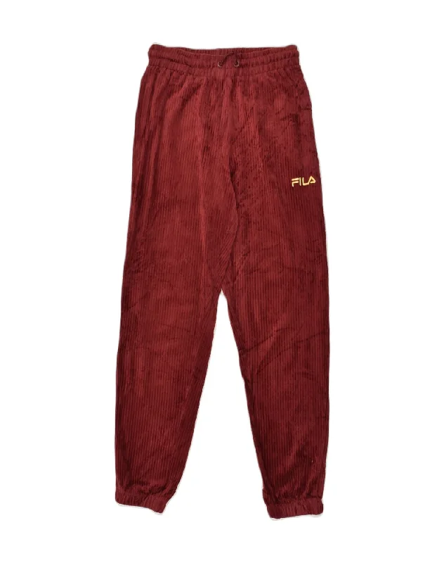 FILA Womens Joggers Corduroy Trousers 2XS W26 L28  Maroon Cotton Trousers fashionable chic