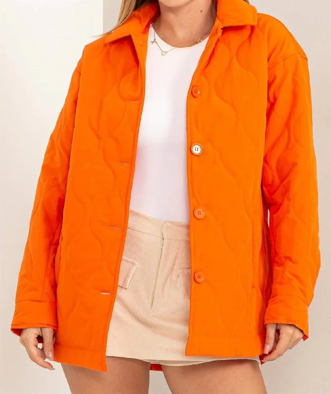 Sophisticated Season Quilted Puffer Jacket In Orange Nylon Fabric Polyester Fabric Spandex Fabric