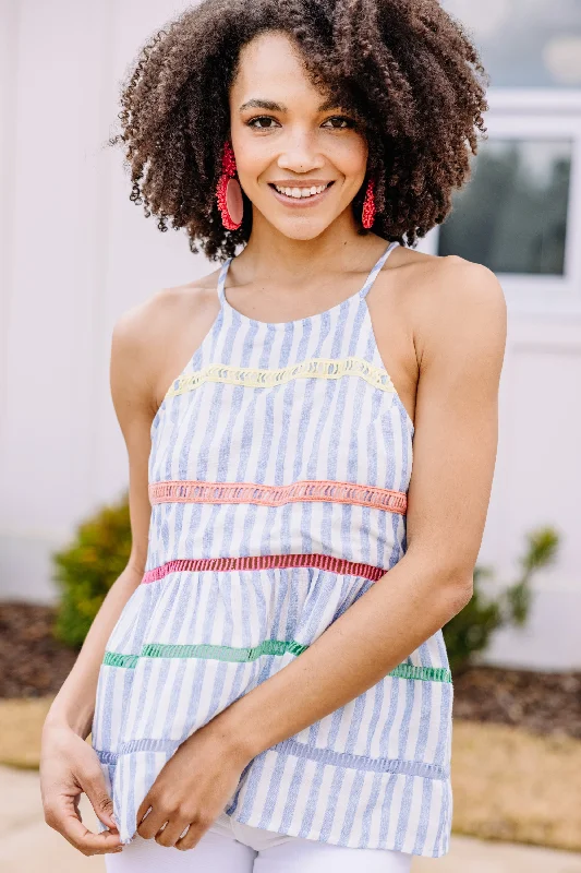 Take Your Word Blue Striped Tank athletic tank top