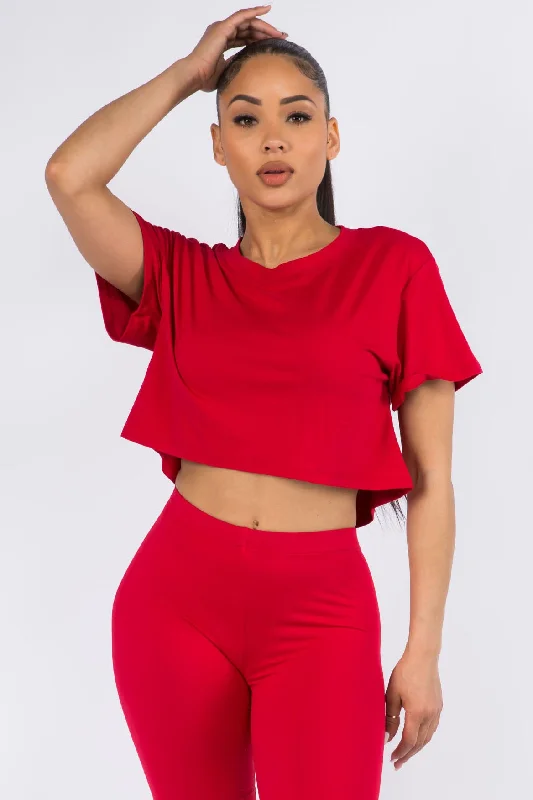 Sporty Crop Top T-Shirt Hooded Caped Shawl Collar