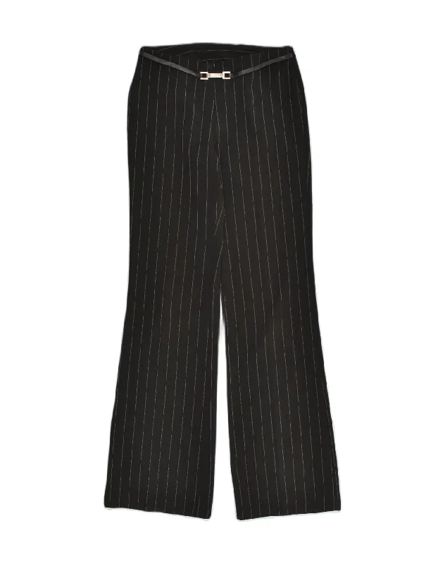 VINTAGE Womens Bootcut Suit Trousers W27 L31 Black Striped Polyester Trousers Chinos Classic