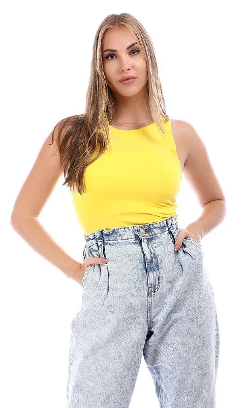 94749 Sleeveless Cotton Slip On Solid Tank Top - Yellow basic tank top