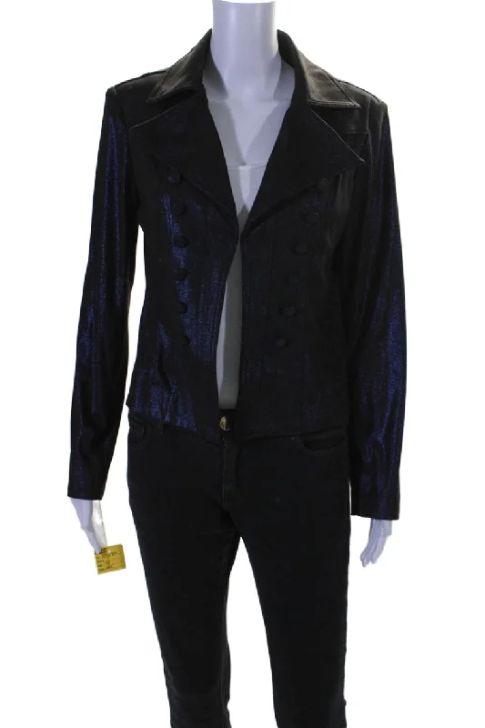 Insight Womens Sparkle Metallic Midnight Blue Long Sleeve Jacket Lace Jacket Ribbed Jacket Sequined Jacket