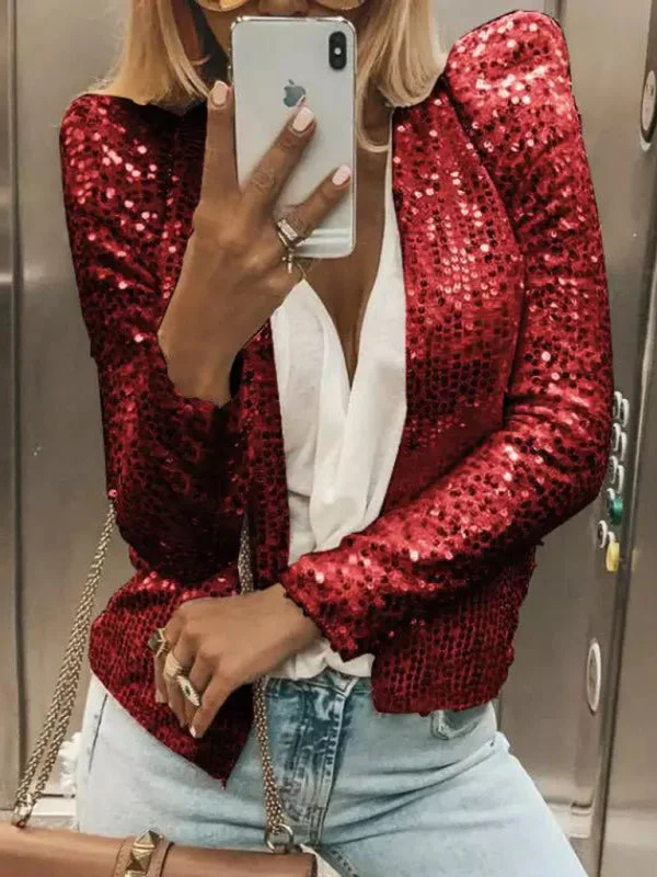 Sequin Open Jacket Zippered Front Buttoned Front Snap Front