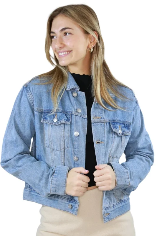 Mia Denim Jacket Denim Fabric Leather Fabric Suede Fabric